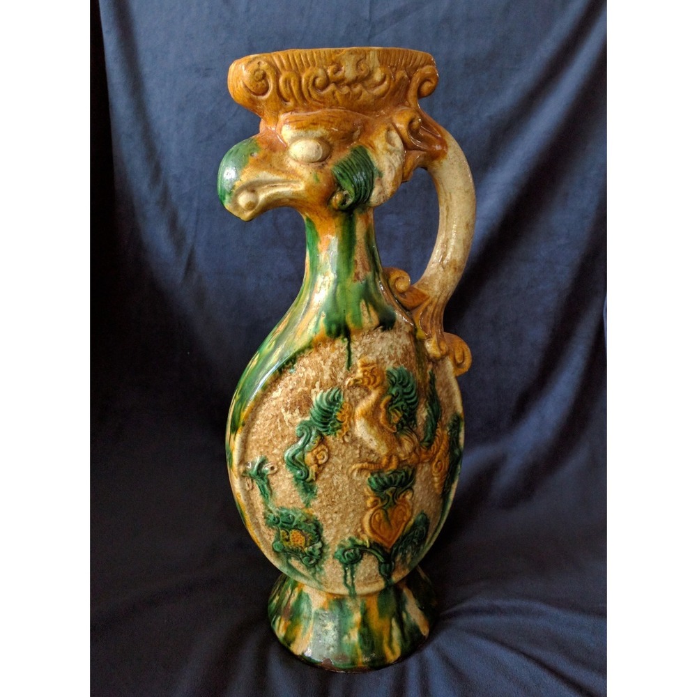 RARE Asian Vintage FREDERICK COOPER Ceramic Phoenix Bird Jug/ Vase/ Pitcher